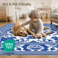 thumbnail image 4 of ODIKA 6'x9' Washable Area Rug Porcelain Toile With Pagoda Lattice Border Chinoiserie Floral Refined Structured for Queen Size Bedroom, Under Bed, Master Suite, Easy Care, Non-Shedding, 4 of 7