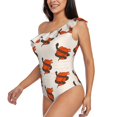 thumbnail image 4 of Balery Snake Around Heart One Shoulder Swimsuits for Women Ruffle Swimsuits Tummy Control One Shoulder Bathing Suits-Large, 4 of 8