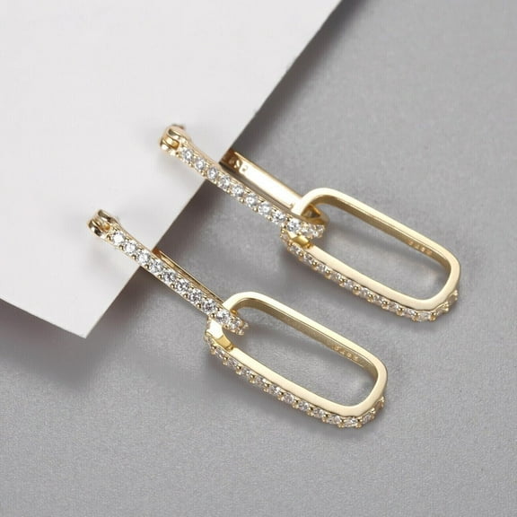 Solid 925 Sterling Silver 2Ct Round Cut Lab Created Diamond Double Link Hoop Earrings 14K Yellow Gold Plated