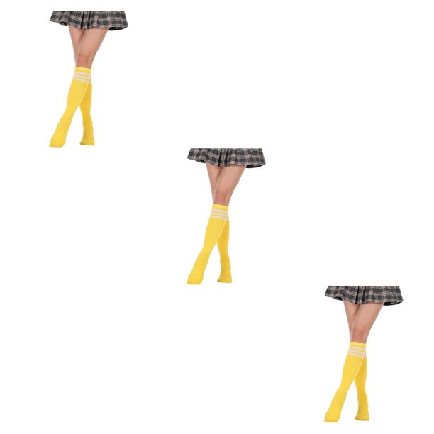 Sonducket Calcetines altos hasta el muslo a rayas antideslizantes estilo preppy JK calentadores para el Día de San Valentín accesorios de mujer franja blanca amarilla 3Conjunto