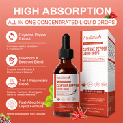 Cayenne Pepper Drops Supplement Liquid, Cayenne Pepper Extract with Hawthorn, Beet Root Powder, Turmeric Curcumin, Organic Ginseng, Garlic Extract, 1 Pack By Mulittea