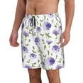 thumbnail image 2 of Kdxio Purple Chicory Pattern Mens Casual Shorts - Drawstring Summer Beach Sports Shorts for Men, 2 of 9