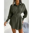 thumbnail image 3 of Chemise Blanche Robe Mini Chemise Robe en Fibre de Polyester Plissée Taille Cintrée Asymétrique Bouton Col Revers Robe Blanche S, 3 of 6