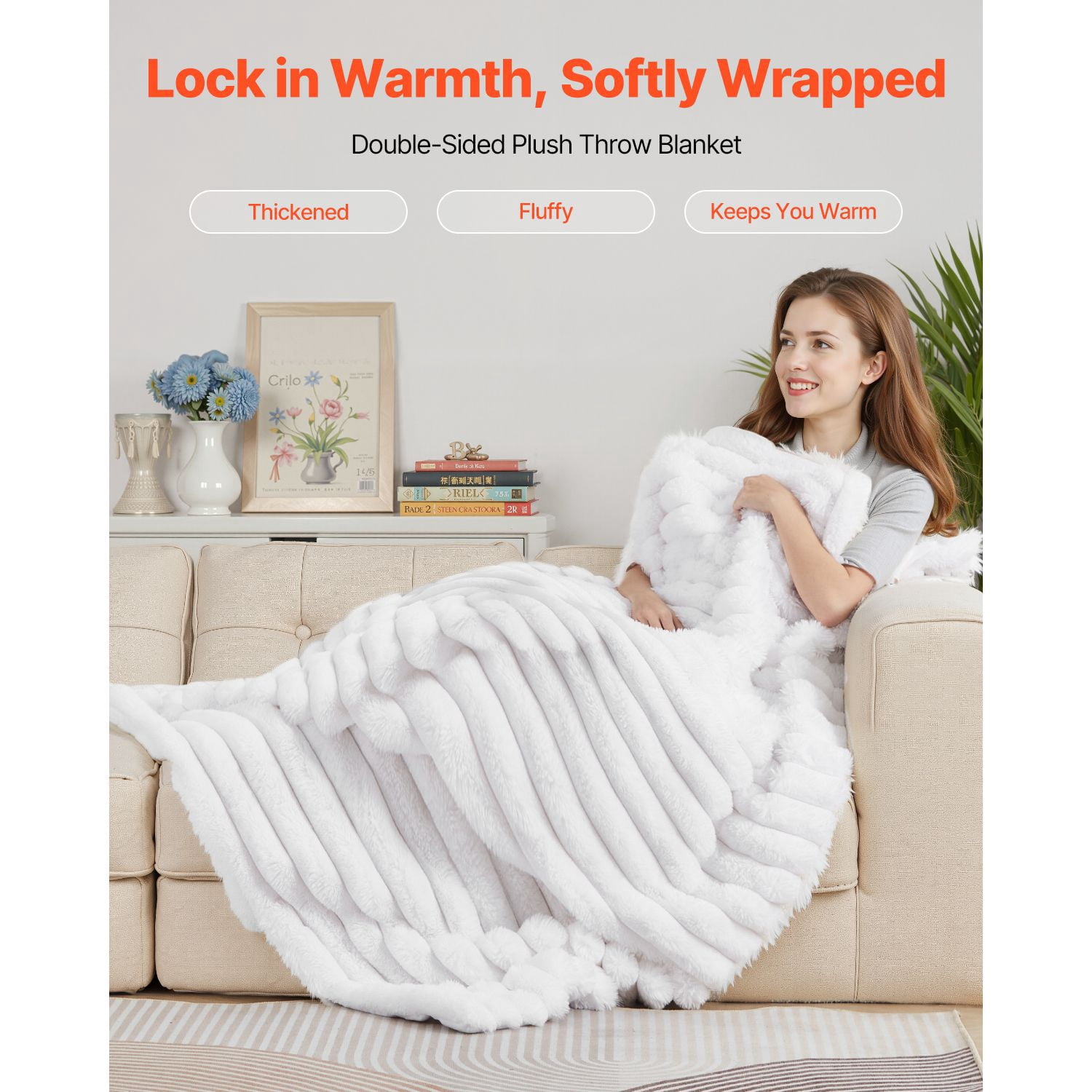 Double-Sided Faux Rabbit Fur and Crystal Velvet Blanket 50x60 Inches Soft Warm Machine Washable for Home Office Travel