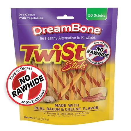 (Best by 6/6/2025) DreamBone Twist Sticks Made with Real Bacon and Cheese Flavor  Rawhide-Free Chews for Dogs  6 Count