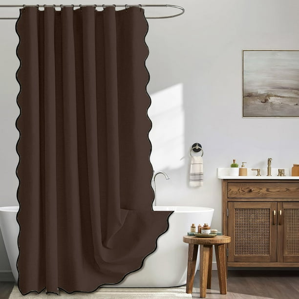 XmhyTop-A Cortina de ducha de lino, estilo bohemio, moderna, para baño, 180 x 200 cm, 1 pieza, elegante y duradera, para el baño del hogar, color marrón.