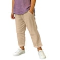 thumbnail image 2 of IFNWSV Boys Pants Solid Color Cotton Linen Breathable Elastic Waistband Comfortable Loose Casual Trousers Khaki 14-15 Years, 2 of 7