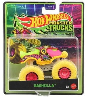 Hot Wheels Monster Trucks Glow in The Dark Collection, Piranh-Ahhhh, Bashzilla, Boneshaker, Skelesaurus, Carbonator XXL, Die-Cast Toy Vehicles, Ages 3+, 5 Pack JFX08-979C