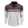 thumbnail image 6 of WTOBBY Men's Casual Long-Sleeve Polo Shirt, Colorblock Stripe Print Collared T-Shirt, Comfortable Fit for Business Casual and Stylish Daily Wear,Coffee 3XL, 6 of 6