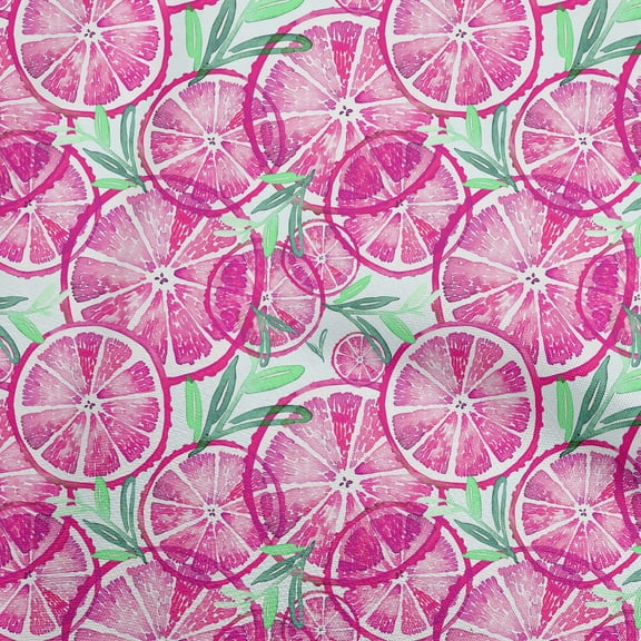 oneOone Cotton Poplin Fuschia Pink Fabric Leaves & Lemon Dress Material Fabric Print Fabric By The Yard 42 Inch Wide