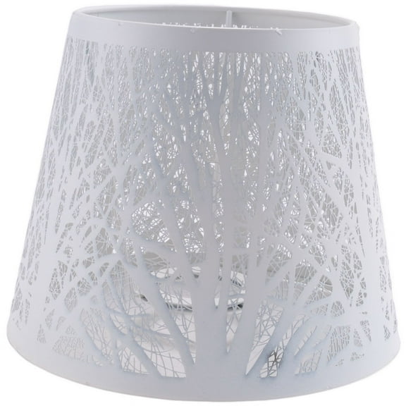 Small Lamp Shade,Barrel Metal Lampshade with Pattern of Trees for Table Chandelier Wall White