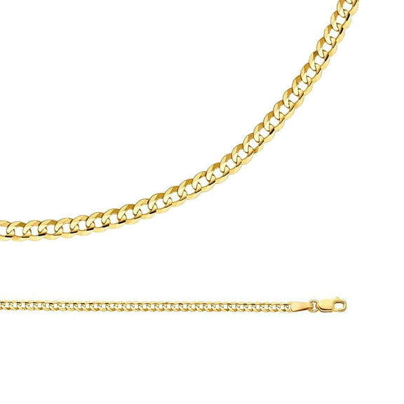 Cuban Necklace Solid 14k Yellow Gold Chain Curb Concave Links Polished Genuine 2.7 mm 16 inch