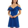thumbnail image 4 of BCX Junior's Ruffled Cold Shoulder Dress Blue Size X-Large, 4 of 6