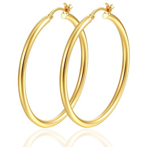 3mm Hypoallergenic Lightweight Wide Hoop Earrings for Women - 925 Sterling Silver & Chunky Gold Large Hoops, Trendy Big Statement Jewelry for Daily Wear & Gifting (30/40/50/60mm)