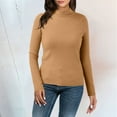 thumbnail image 2 of ASFGIMUJ Women Casual Solid Color Bottoming Shirt Slim High Collar Knitted Long Sleeved Top, 2 of 5