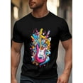thumbnail image 2 of Men's T-Shirt Music Guitar Cartoon Short Sleeve Casual Tee Classic Crew Neck T-Shirt for Men, L, 2 of 6