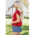 thumbnail image 5 of Women's Fiery Red Flag Knit Sweater Top - Short Sleeve Casual Summer Round Neck, XL, 5 of 12