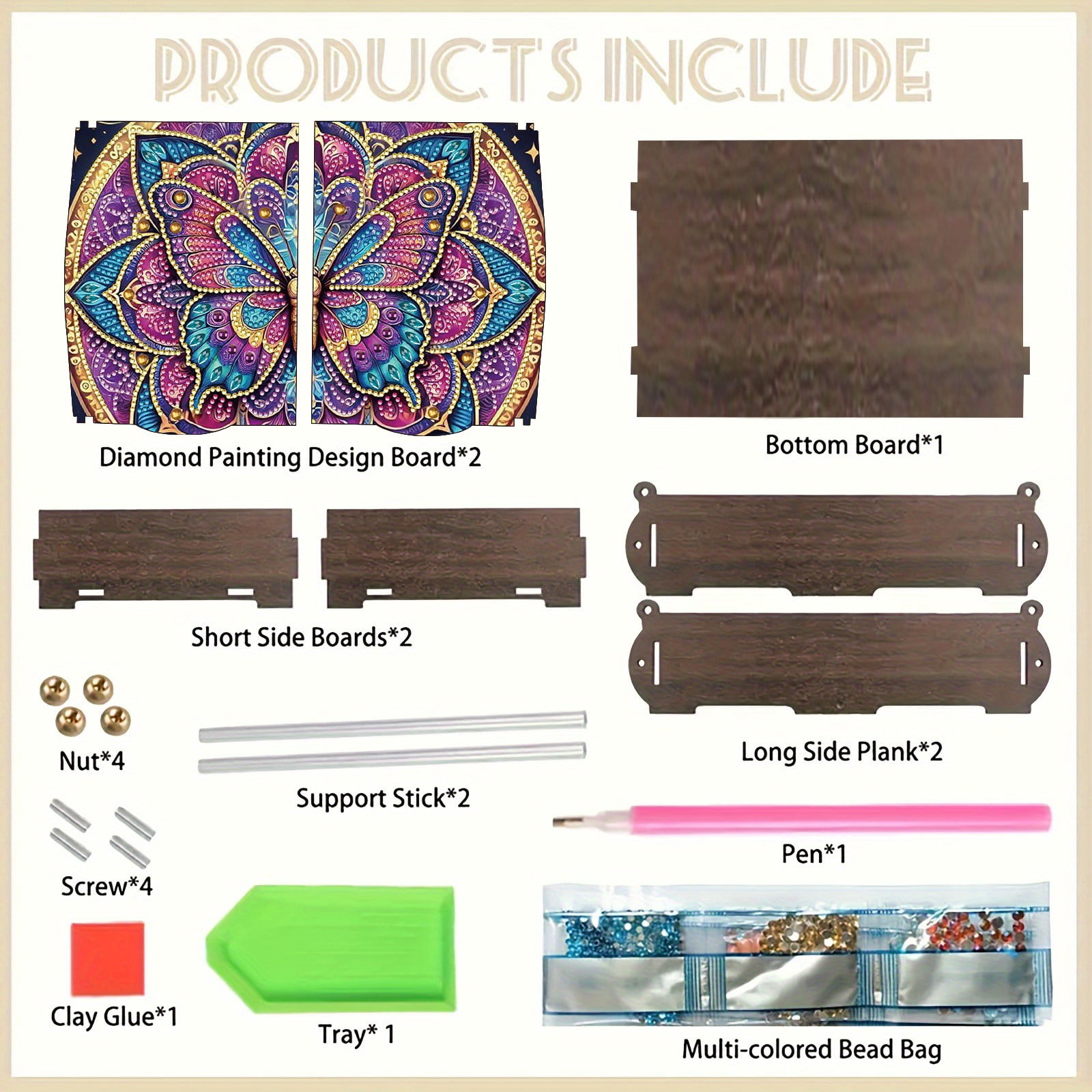 FLOPESN DIY Diamond Art Painting Jewelry Box,Creative Design Wooden Lid Rectangular Storage Case for Home Decor-Butterfly-2