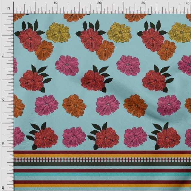 oneOone Polyester Lycra Fabric Stripe & Floral Panel Decor Fabric Printed BTY 56 Inch Wide