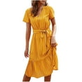 thumbnail image 2 of ITSAME Womens Flowy Dress, Striped V Neck Short Sleeve Summer Casual Elegant Dress Yellow L, 2 of 7