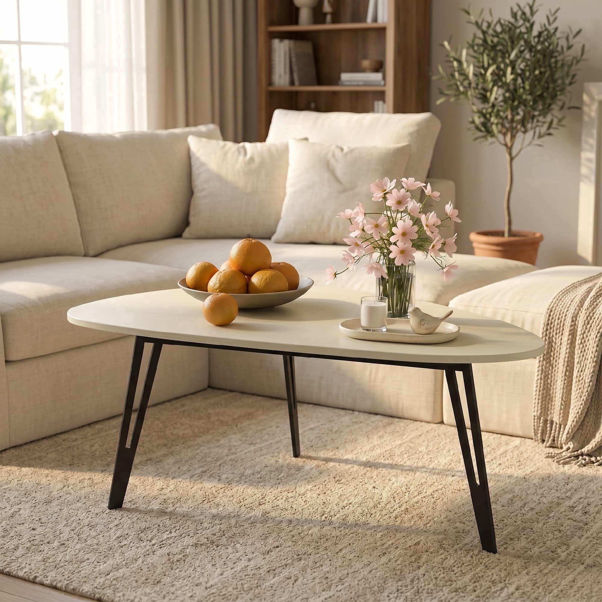 Manxile Modern White Coffee Table for Small Spaces, Triangle Coffee Table for Living Room,Home Office, Rustic White