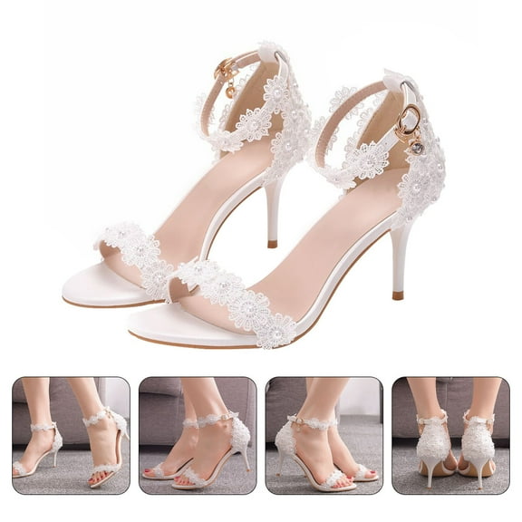 Raindrops White Lace Wedding Heels for Women, 1 Pair Bridal Party Shoes for Special Occasions