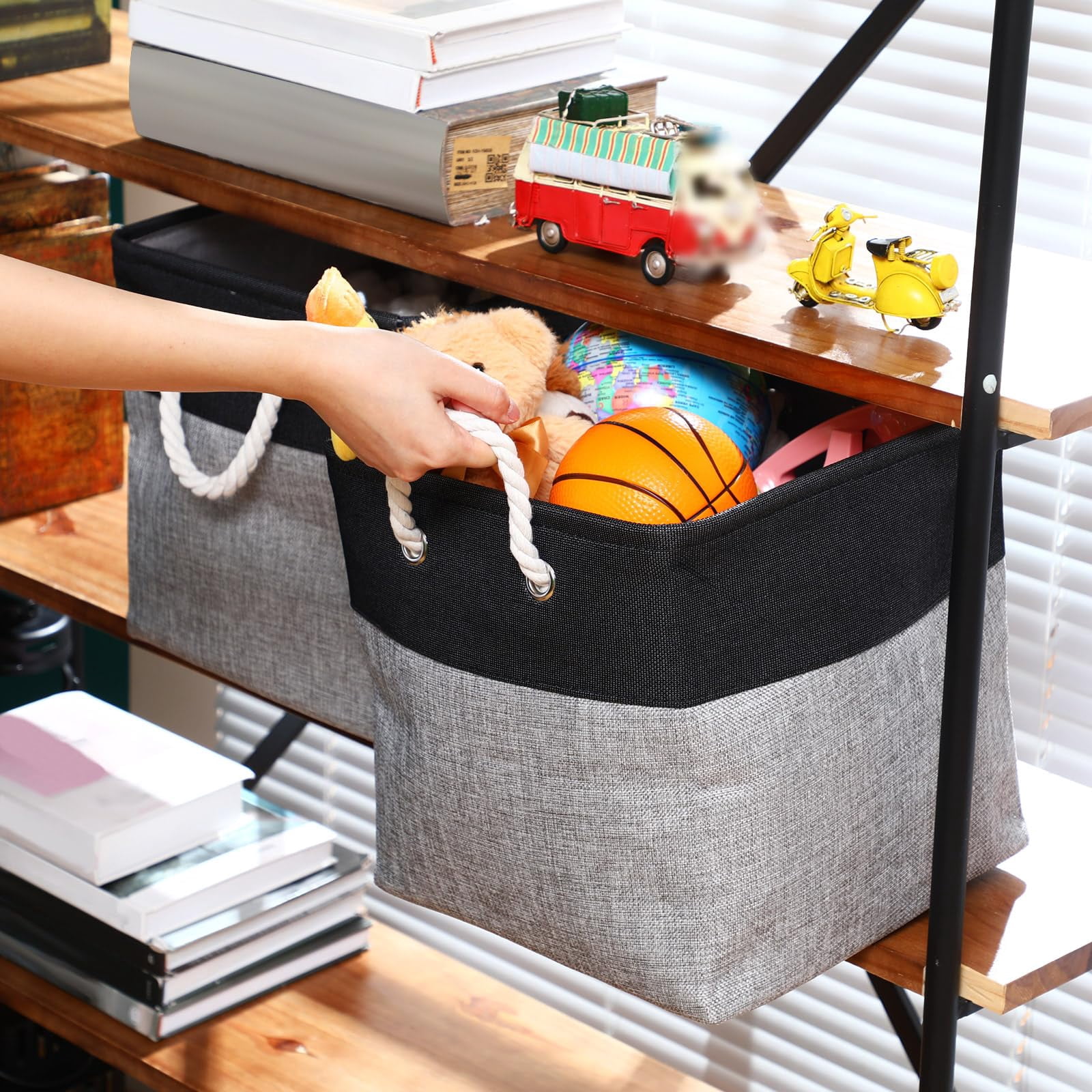8 Pack Collapsible Storage Bins Fabric Storage Bins Polyester Fabric Baskets with Handles Linen Closet Organizer for Shelf Home Closet Towels Toys(12 x 12 x 12 in,Beige)