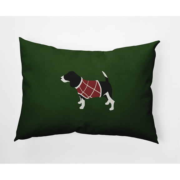 Simply Daisy Green Colored Warmest Wishes Doggie Christmas Soft Spun Polyester Decorative Throw Pillow, 14" x 20"