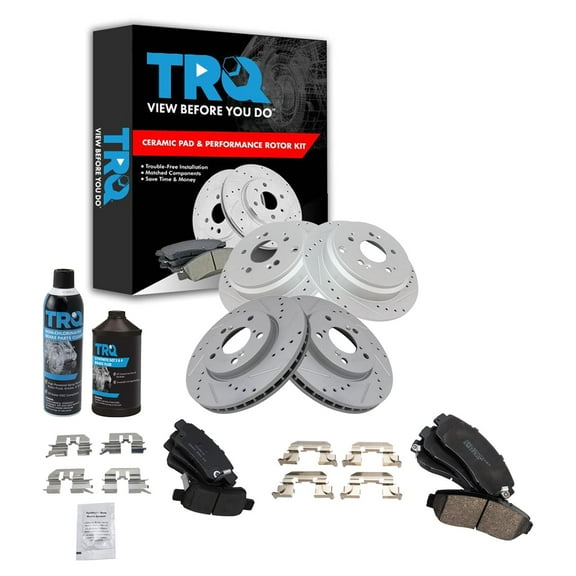 TRQ Front & Rear Ceramic Brake Pad & Performance Rotor Kit w/Chemicals BKA17829 Fits select: 2005-2010 HONDA ODYSSEY