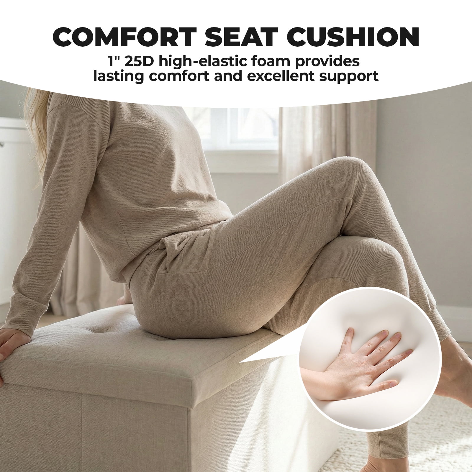 Alvantor Foldable Storage Ottoman Bench, 42 Gallon Large Capacity, 660lbs Weight Capacity, 1" Thick Foam Seat
