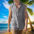 thumbnail image 2 of QATAINLAV Mens Summer Linen Hoodies Solid Color Casual Button up Sleeveless Hooded Vest Sports Tops Vacation Beach Clothes, Gray, S, 2 of 10