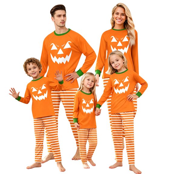Evdexr Halloween Matching Pajamas for Family Long Sleeve Crew Neck Shirts & Pajama Pants 2 Piece Sets 2026 Bat Ghost Holiday Print Outfits Lightweight Loose Pjs Sets XL