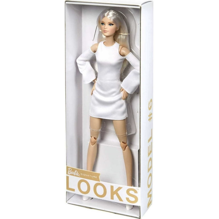 Barbie Signature Barbie Looks Doll Tall Blonde Fully Posable Fashion Doll Wearing White Dress Platform Boots Gift for Collectors