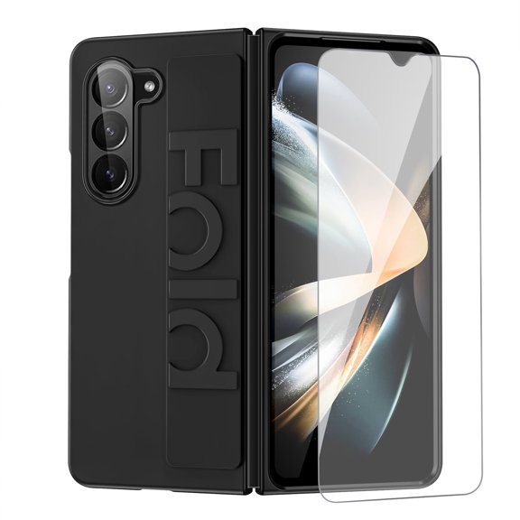 Samsung Galaxy Z Fold 5 (7.6" 2023) Slim Phone Case,Rugged Tough Silicone Anti-Slip Design,Shockproof Anti-fall Stylish Shell  Samsung Z Fold5 5G with Wristband   Screen Protector,Black