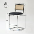 thumbnail image 3 of GrandNoor Black Chrome Modern Counter Height Bar Stools Set of 3 with Natural Rattan Cane and Solid Wood Backs, 24 Inch Upholstery with Metal Chrome Legs Mid Century Bar Chairs, 3 of 8