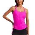 thumbnail image 2 of qelini Tankini Tops for Women Paddad Push Up Bra Crew Neck Swimsuits Solid Color Swimwear for Summer Vocation, 2 of 4