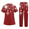 thumbnail image 3 of Ladies' Nurse Uniform Two-Piece Set: Short Sleeved Christmas Print Top with Pockets & Pants, Red, Size M​, 3 of 4