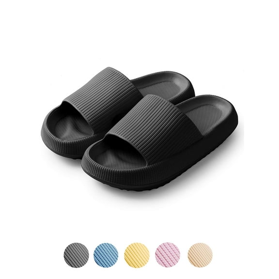 LAVA Unisex Ultra Soft Slippers Cloud Touching Anti-Slip EVA Slides Bathroom Shoes(Black, M)