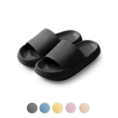 

LAVA Unisex Ultra Soft Slippers Cloud Touching Anti-Slip EVA Slides Bathroom Shoes（Black S)