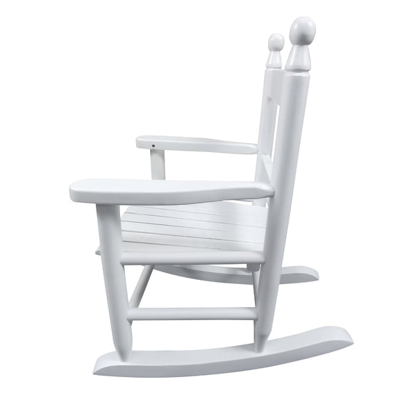Durable White Solid Poplar Wood Rocking Chair for Balcony & Porch | Sturdy Slatted Back | 110 LBS Capacity | Indoor/Outdoor Use | Easy Assembly