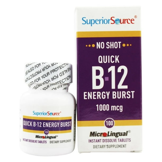 Superior Source No Shot B12 Quick Energy Burst Instant Dissolve 1000