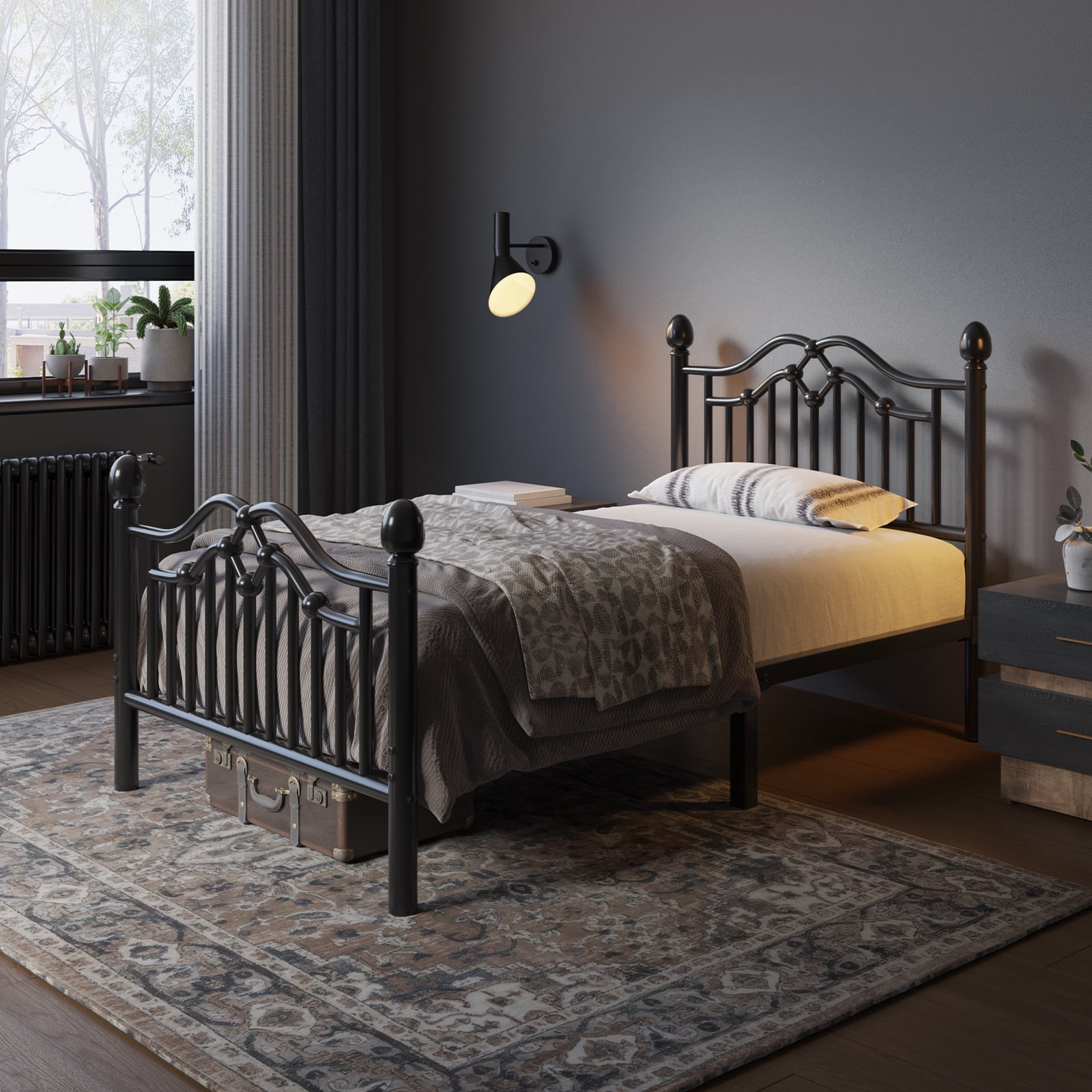 E-Ser Twin Size Metal Platform Bed Frame,Modern Headboard And Footboard,Adequate Under Bed Storage,No Box Spring Needed,Black