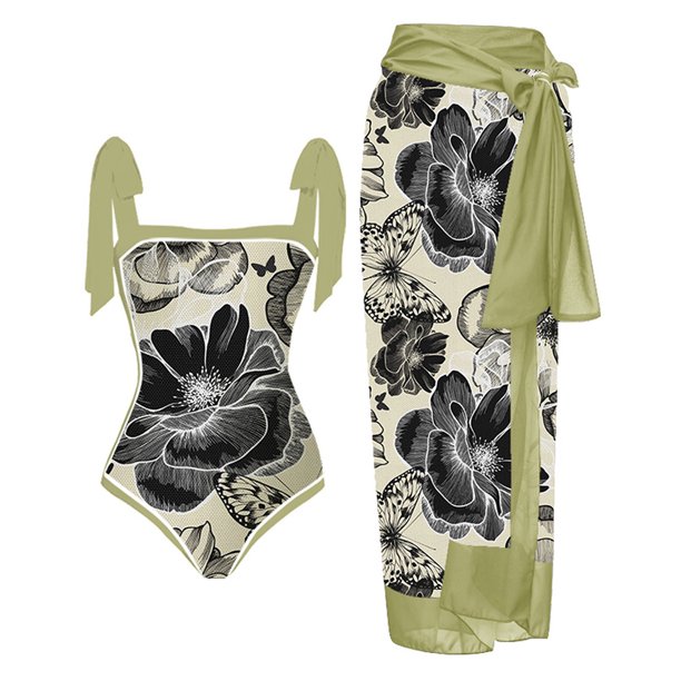 Traje De Baño Damas Traje De Baño Damas 2 Piezas De Traje De Baño De Playa Para Mujer Con Cordones Y Vestido Para Deportes (Verde Tinta 3Xl)
