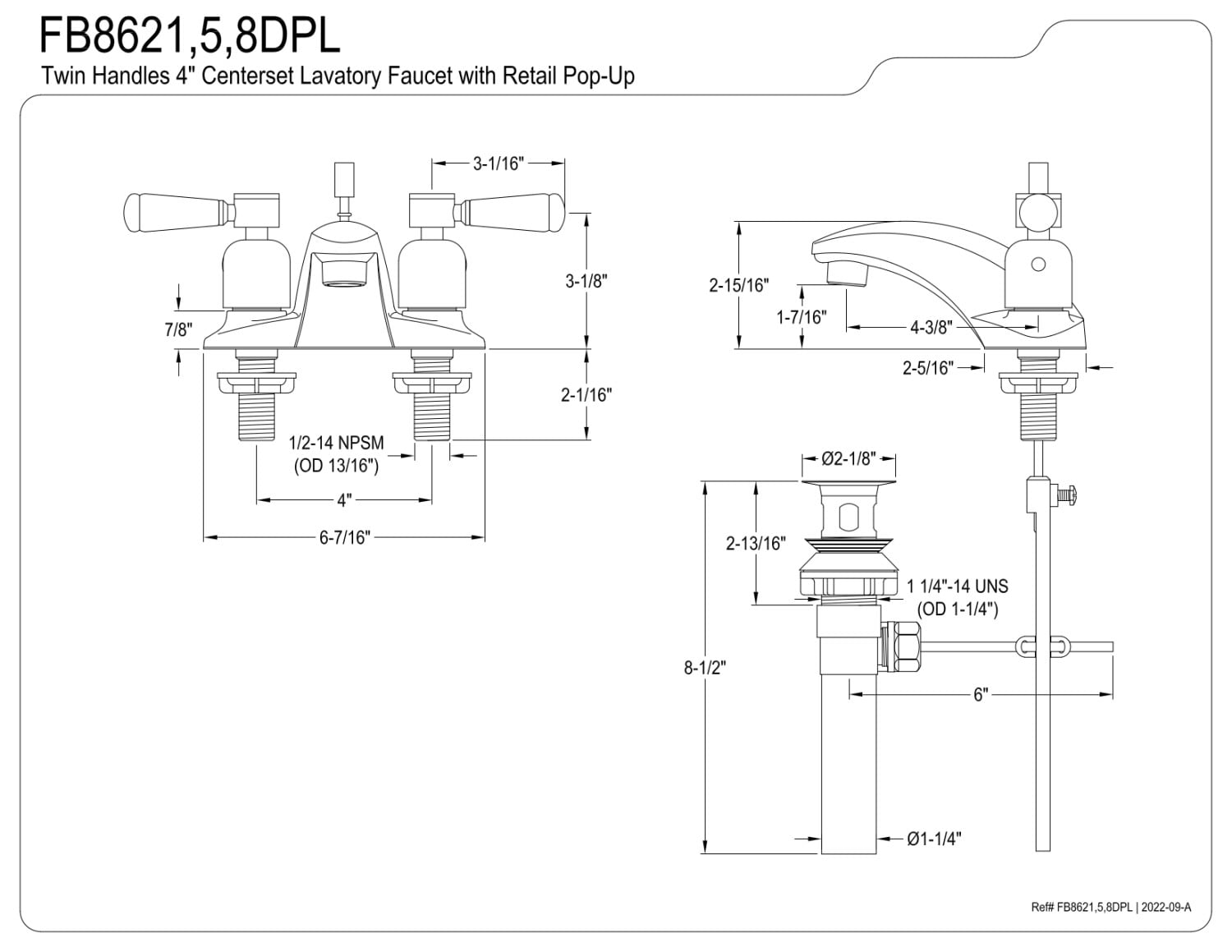 Kingston Brass FB8621DPL 4 in. Centerset Bathroom Faucet, Polished Chrome