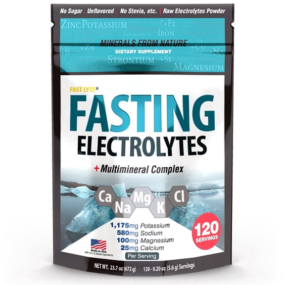 FAST LYTE Fasting Electrolyte Supplement Powder | No Sugar Unflavored Raw Electrolytes | 25% RDI Magnesium and Potassium with Trace Minerals | Carnivore & Keto Friendly | Sugar Free Fasting Salts