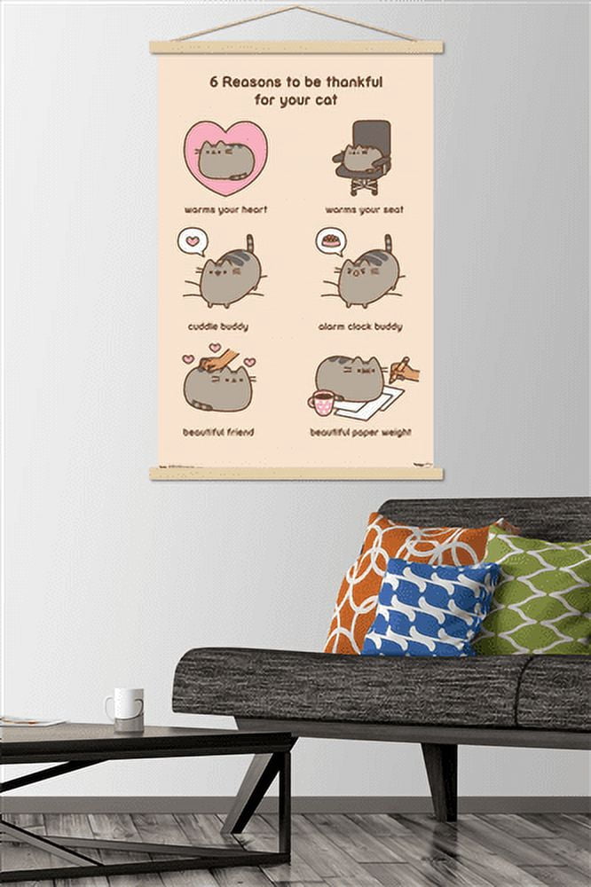 Pusheen - Thankful Wall Poster with Wooden Magnetic Frame, 22.375" x 34"