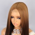 thumbnail image 4 of Unique Bargains Lace Front Wigs for Women 26" Brown Gradient Long Straight Hair with Wig Cap, 4 of 6