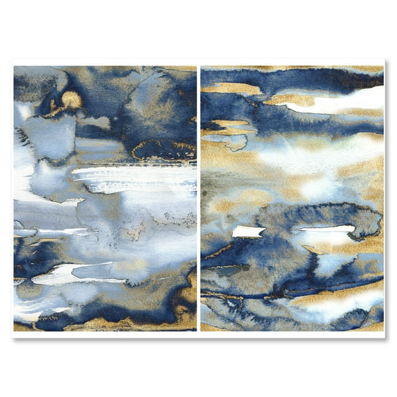 Designart ' Gold and Dark Blue Abstract II ' Modern Canvas Wall Art Print