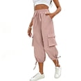 thumbnail image 2 of Lmueinov Women's High Waist Cargo Capri Pants, Drawstring Adjustable Hem Casual Outdoor Trousers with Multi Pockets, Loose Fit Daily Wear Pants S-2XL, 2 of 4
