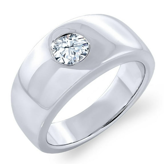 Gem Stone King 1.50 Ct Round White Zirconia 925 Sterling Silver Men's Ring (Size 11)